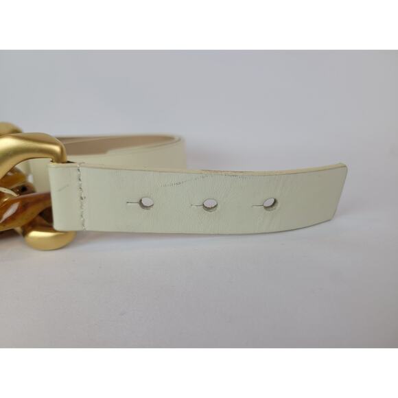 Carlisle 1980s Vintage Beige Leather Belt With Buttersctich Lucite Chain Sz M main image 5